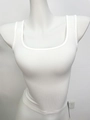 Sleeveless white ribbed crop top with U-neck design for women shown on a mannequin - S / White