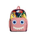 Pink cartoon monster school backpack with cute eyes and yellow horns for girls - Pink
