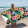 Quick-dry microfiber beach towel with vibrant tropical floral print on a sunny beach - New Tropical Floral (Single-sided Print with PE Bag)