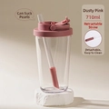 Detail of 710ml pink Tritan cup showing telescopic straw for boba and easy cleaning feature - 24oz / Smoky Pink