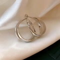 Minimalist double layered silver metallic hoop earrings with polished finish - Steel Post Hollow Cross Layered