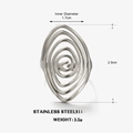 Silver stainless steel minimalist geometric vortex ring with multiple oval spiral lines - Steel Color Vortex Ring