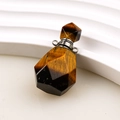 Tiger Eye stone essential oil bottle pendant with hexagonal cut and gold-tone metal cap - Tiger Eye Column