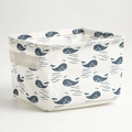 Foldable cotton linen desk organizer basket with blue cartoon whale and wave patterns - Whale Pattern
