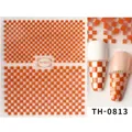 Self-adhesive orange and white checkerboard nail art stickers model TH-0813 with grid design - TH-0813 (Orange & White Checkerboard)