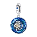 Dettaglio charm in cristallo blu con motivi di sole e luna in argento lucido - Ciondolo Angelo Stella Luna (PAC1345)