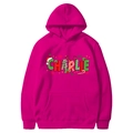 Magenta Christmas hoodie featuring festive Charlie letter prints and a cozy fleece hood - Rose Red