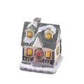 Miniatur-Weihnachtshaus aus Kunstharz in Rosa mit Glitzerschnee und Weihnachtskranz - Stil C/Hellrosa Haus