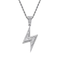 Colgante de rayo plateado con circonitas cúbicas y cadena de cuerda estilo hip-hop - Plata + Cadena de cuerda de acero inoxidable de 60 cm