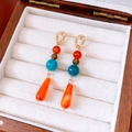 Detail view of ethnic beaded drop earrings with colorful agate beads on white velvet - Multicolor Beaded Waterdrop Style (Silver Needle-Gold-Coffee-Gold Plated)