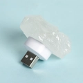 Natural crystal night light with USB plastic base and raw stone on light blue background - White Crystal