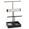 Multi-tier black metal jewelry tower with beige fabric tray for necklaces and rings - Black Metal Multi-functional (TM3T-0511 Black)