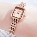 Montre femme carrée élégante or rose avec bracelet chaîne et index en diamants - Boîtier Or Rose Cadran Rose