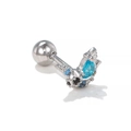 Silver barbell earring with blue teardrop zircon and black accent stones on white backdrop - EGD1418 Bird Shape / White Gold