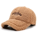 Berretto da baseball in pile sherpa marrone con ricamo peaches e consistenza morbida - Regolabile / Beige Scuro