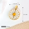 Golden daisy flower pendant with white enamel petals and size dimensions shown - SMP54310-Gold Enamel Daisy Pendant