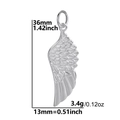Polished silver angel wing pendant in stainless steel with detailed feather texture - Silver Steel - Wings 1