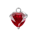 Silver stainless steel heart charm with red birthstone for DIY jewelry making - July Ruby Red (Steel Setting)