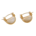 Boucles d'oreilles en acier plaqué or 18K avec pierre semi-précieuse blanche en goutte - Boucles d'oreilles vintage en agate blanche demi-cercle - Or