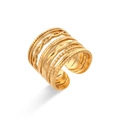 Golden multi-layer wide band open ring with twisted rope and beaded textures - Adjustable Open / Multi-layer Braided Open Ring