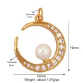 Golden moon charm pendant with white zircon pavé and pearl inlay, 19mm size - Gold/Pearl Moon