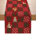 Christmas table runner with red green plaid and festive nutcracker snowflake patterns - Nutcracker and Snowman Pattern