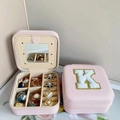 Pink portable jewelry box with velvet letter K and mirror for rings and earrings - Letter K / Pink