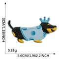 Cartoon dachshund embroidery patch with crown and blue polka dot outfit measuring 5.6cm width - Black and Yellow Dachshund with Crown and Blue Shirt