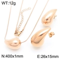 Rose gold teardrop pendant necklace and chunky hollow earrings set with product dimensions - Rose Gold Medium Water Drop Set (KS221210-KFC)