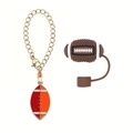 Golden chain bracelet with football pendant and matching brown silicone sports charm set - Football Set