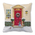 Christmas tree and red door pattern pillowcase made of premium peach skin fabric - 45x45cm / Snowy Red Door and Robin Style (29)