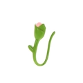 U-shaped copper nose cuff with pink flower bud design and green enamel leaves - Painted Bud (8871) / Green