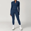 Zweiteiliges Yoga-Set für Damen in Dunkelblau mit Langarm-Oberteil und Sport-Leggings - S / Jacke + Hose / Marineblau