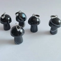 Set of five polished black onyx mushroom pendants with metal loops for jewelry making - Black Agate