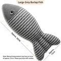 30cm grey catnip fish toy made of linen fabric with white herringbone pattern - Large 30cm / Blue-Grey