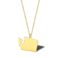Washington state map necklace in gold plating with heart cutout and minimalist O-chain - USA Washington - Gold