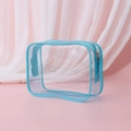 Transparent PVC toiletry bag with vibrant blue zipper and trim for travel storage - 17*6*12cm / Sky Blue