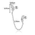 Silver titanium steel butterfly cartilage stud earring with connecting chain dimensions - Butterfly Linked Chain Style (AMY2-1#银)