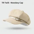 Beige newsboy hat in TR twill fabric with white leather strap and gold buckle - One Size / Bow Leather Buckle-Beige