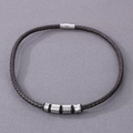 Men's dark brown braided leather bracelet with silver magnetic buckle and metal beads - Type A 5.5mm Brown Necklace
