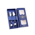 Silver stainless steel Christmas gift set with two spoons in a blue decorative box - Snowman + Christmas Tree / Blue Gift Box 2-Piece Set / Silver