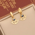 Pendientes de aro dorados con ojo turco azul en un estilo minimalista y exótico - 3# Pendientes