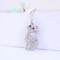 Sparkling silver crystal cat keychain with rhinestones hanging on a white decorative box - AB White
