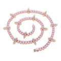 Rose gold 5mm tennis chain necklace and bracelet with pink stones and sharp spike pendants - Rose Gold with Pink Stone