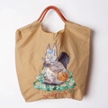Khaki nylon tote bag with squirrel embroidery and woven rope handle - Khaki Backpack Squirrel