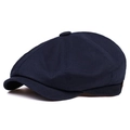 Classic navy blue cotton newsboy cap with 8-panel stitch design and retro visor - One Size / Navy Blue