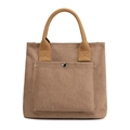 Borsa shopper in tela casual da donna, elegante borsa a mano marrone con tasca frontale. - Caffè