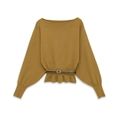 Maglione in maglia giallo senape con scollo a barca, maniche a pipistrello e cintura nera - S / Giallo