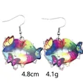 Acrylic drop earrings with colorful butterfly lips design on a white background - Butterfly Lip Earrings