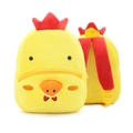 Cute yellow chick plush backpack for toddlers featuring soft fur and red shoulder straps - Rooster